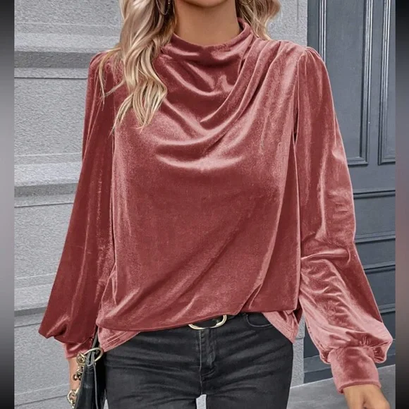 Luxe Velvet Cowl Neck Top Blouse Shirt - Picture 8 of 16